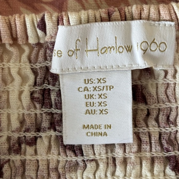 House of Harlow 1960 Linen Blend Puff Sleeve Square Neck Smocked Midi Dress XS - Picture 6 of 7